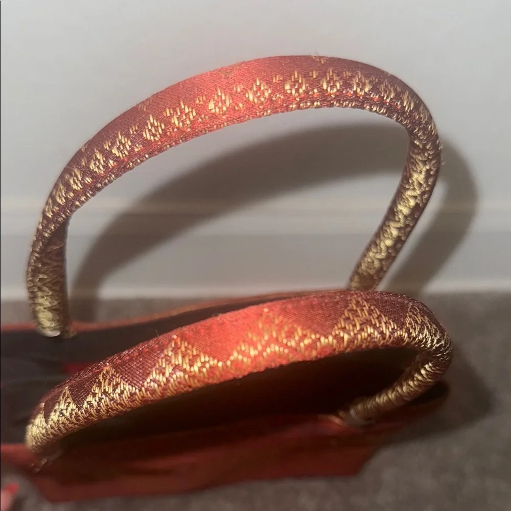Elegant Red and Gold Peacock Bag + Scarf